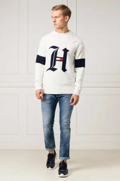 pulover Lewis Hamilton Graphic | Oversize fit | z dodatkiem wełny i kaszmiru Tommy Hilfiger 	alb	